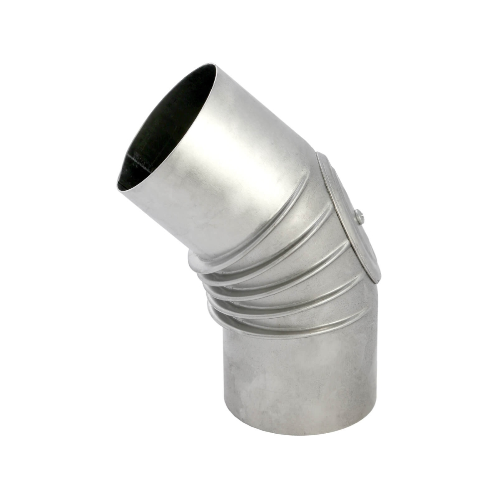 Abgasbogen Aluminium 130 mm 45&deg;, gerippt, mit Pr&uuml;f&ouml;ffnung