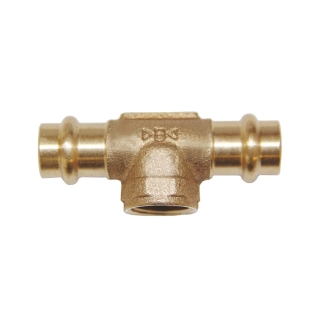 Rotguss Pressfitting T-Stück 15 mm x 1/2" x 15 mm IG