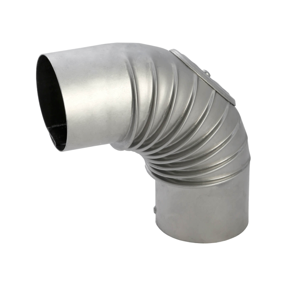 Abgasbogen Aluminium 130 mm 90&deg;, gerippt, mit Pr&uuml;f&ouml;ffnung