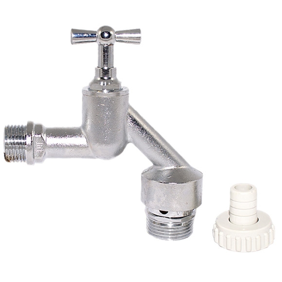 Auslaufventil 1/2" Knebelgriff Schlauchverschraubung mit Rohrbel&uuml;fter matt verchromt