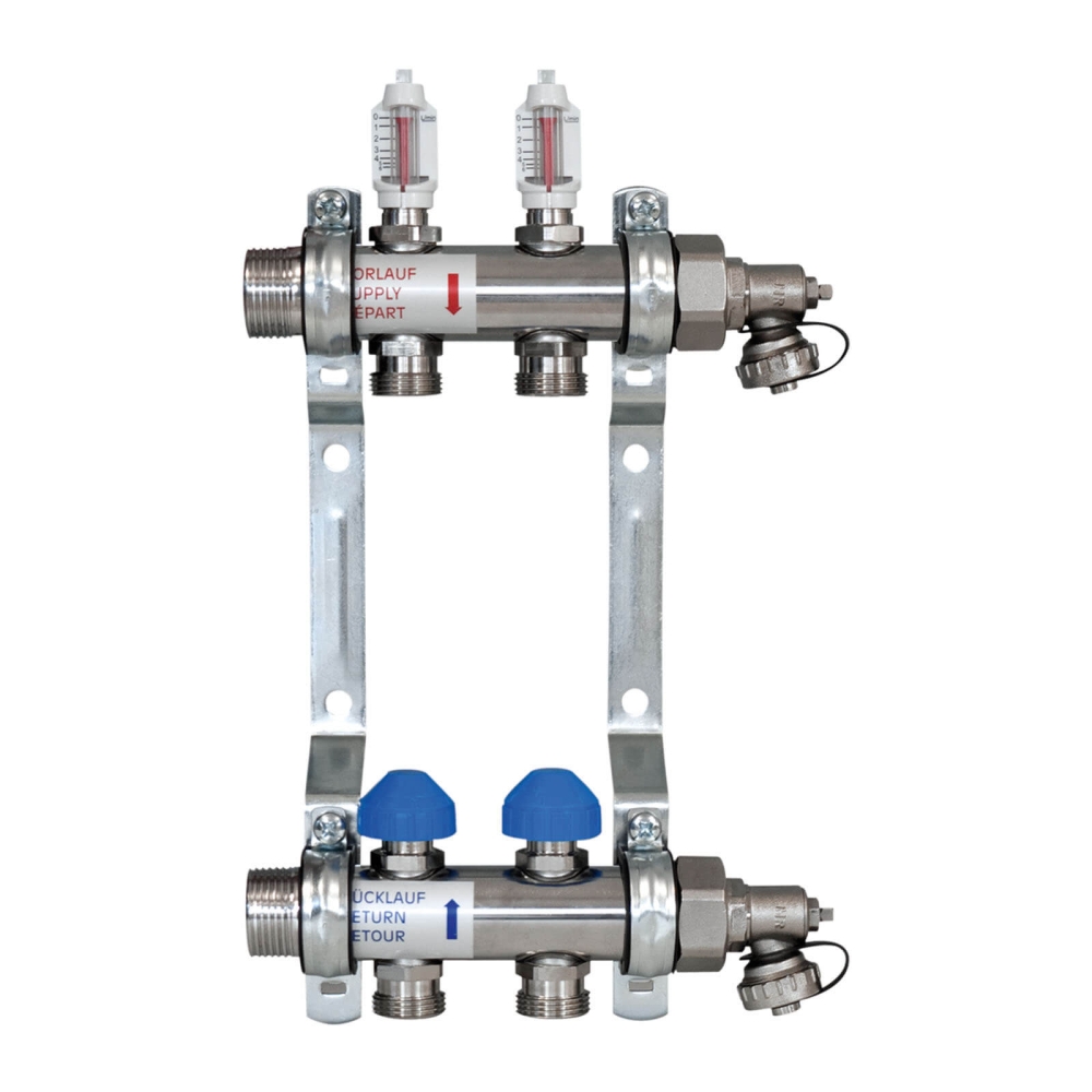 ZEWOTHERM ZEWO 2-er Heizkreisverteiler/Systemverteiler &laquo;Premium&raquo;, Baul&auml;nge 220mm, Einbautiefe 86mm, Edelstahl
