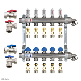 ZEWOTHERM ZEWO 4-er Heizkreisverteiler/Systemverteiler «Premium», Baulänge 320mm, Einbautiefe 86mm, Edelstahl