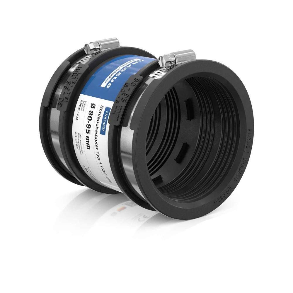 Crassus Schlauchadapter Typ 1 CDC 095 (80-95mm), bis 0,6 bar, EPDM / V2A