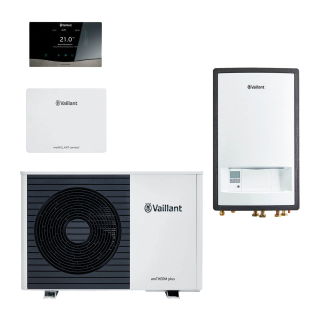 Vaillant Paket 4.3108 aroTHERM plus VWL 75/6 A S2 Heizungswärmepumpe Luft/Wasser mit Hydraulikstation VWZ MEH 97/6, sensoCOMFORT VRC 720/3, myVAILLANT connect WLAN Internetmodul und Anschlussstutzen
