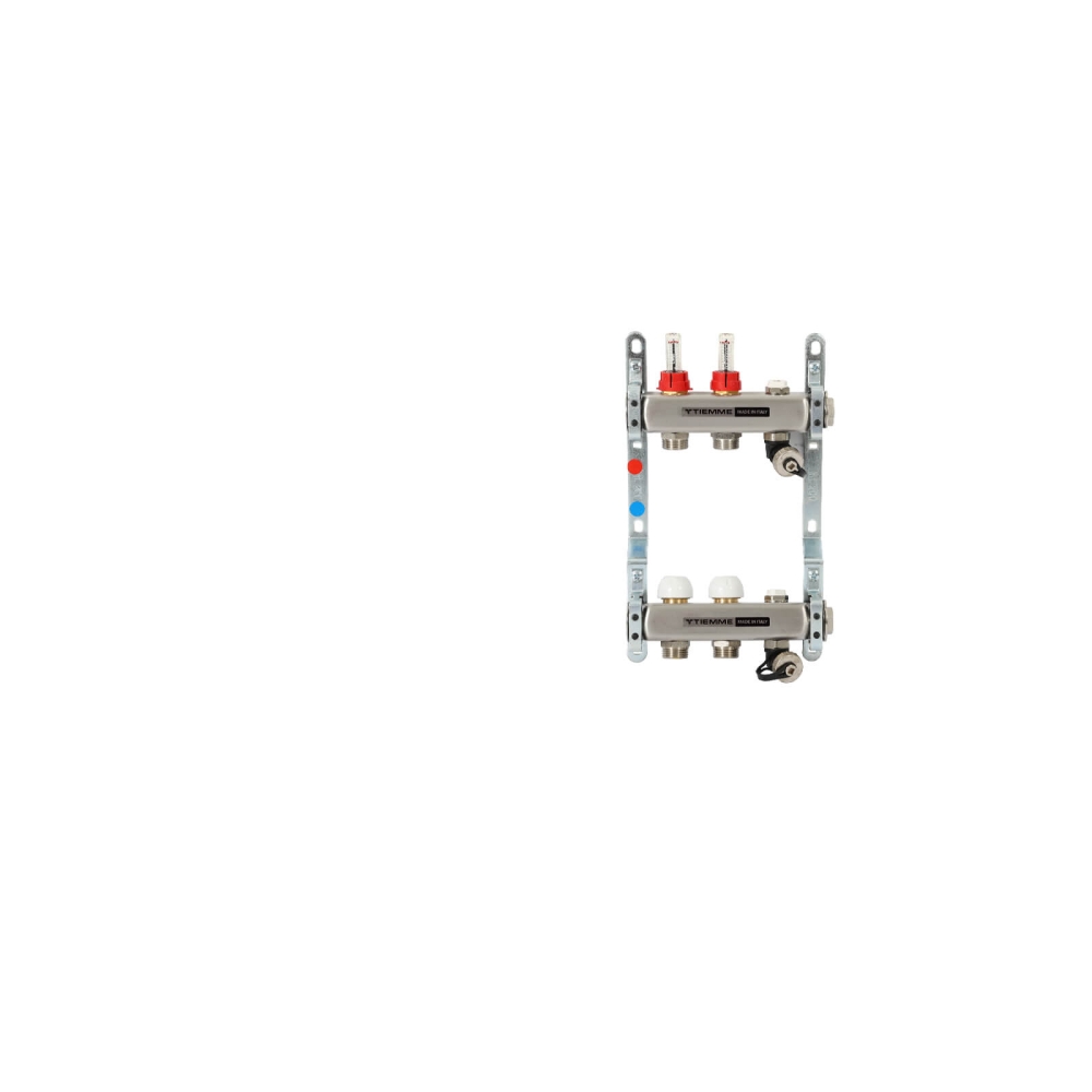 TIEMME 2-er Heizkreisverteiler 1" mit Ventilverteilerelementen 3/4", und manueller Entl&uuml;ftung
