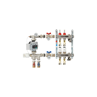 TIEMME 2-er Heizkreisverteiler 1" mit Ventilverteilerelementen 3/4", und manueller Entlüftung