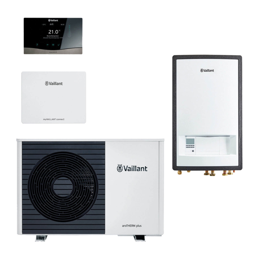 Vaillant Paket 4.3107 aroTHERM plus VWL 55/6 A S2 Heizungsw&auml;rmepumpe Luft/Wasser mit Hydraulikstation VWZ MEH 97/6, sensoCOMFORT VRC 720/3, myVAILLANT connect WLAN Internetmodul und Anschlussstutzen