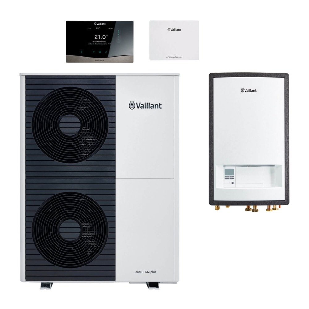 Vaillant Paket 4.3109 aroTHERM plus VWL 105/6 A S2 Heizungsw&auml;rmepumpe Luft/Wasser mit Hydraulikstation VWZ MEH 97/6, sensoCOMFORT VRC 720/3, myVAILLANT connect WLAN Internetmodul und Anschlussstutzen