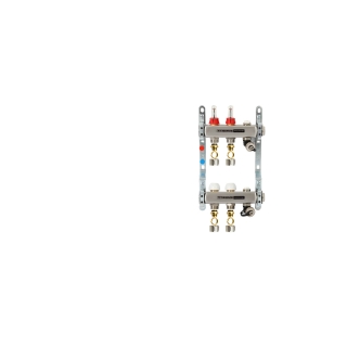 TIEMME 2-er Heizkreisverteiler 1", manuelle Entlüftung ohne Festwertregelset ohne Durchgangs-Kugelhähne zum Festwertregelset  ohne Kugelhähne für Verbundrohr 20 mm x 3/4" ohne Stellantriebe