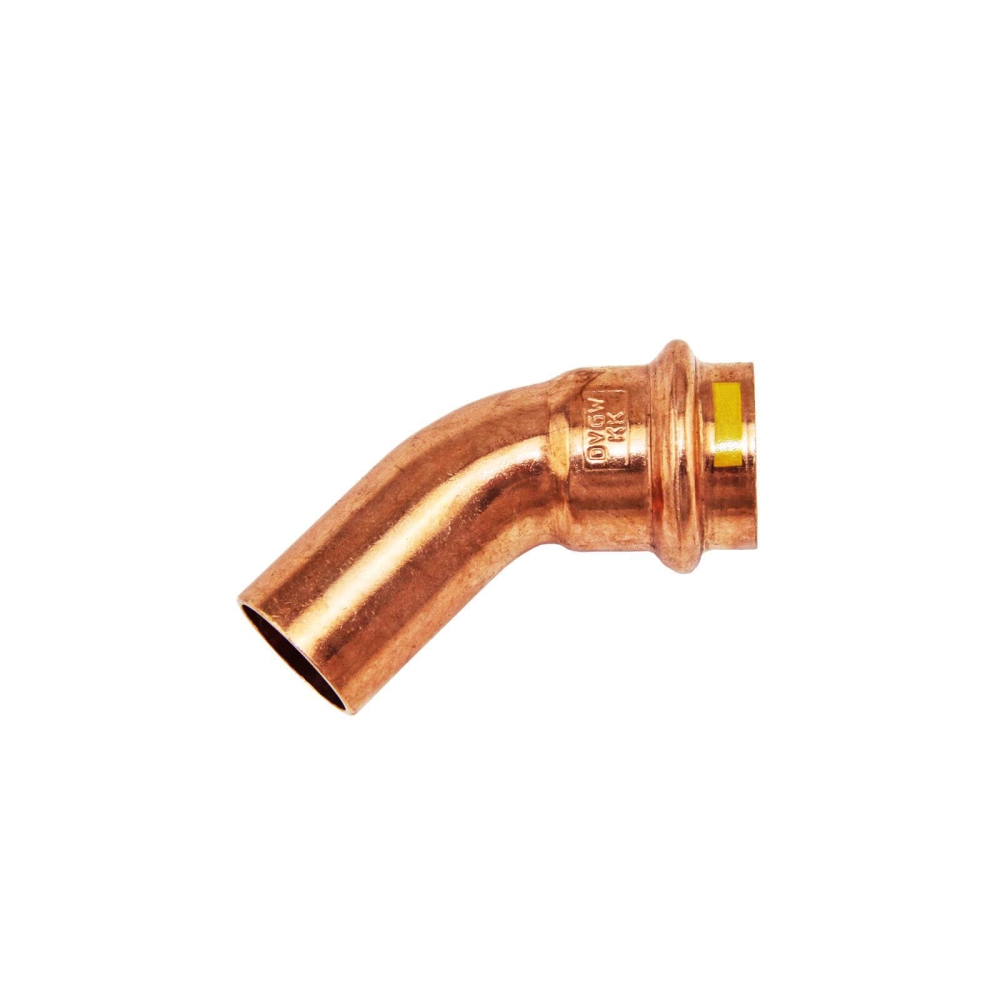 GAS Kupfer Pressfitting Bogen 45&deg; mit 1 Muffe - DVGW