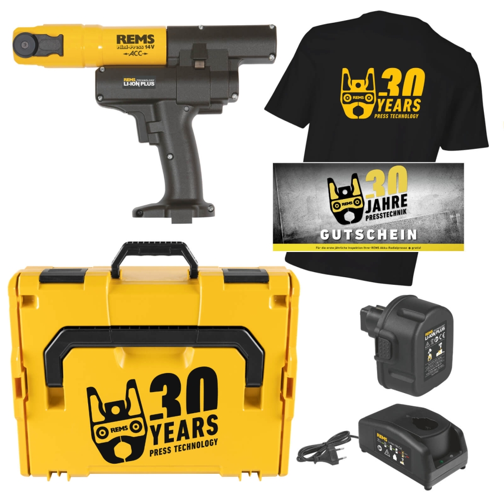 REMS Akku-Radialpresse Mini-Press 14V ACC (30 Jahre Edition mit T-Shirt &amp; Gutschein)