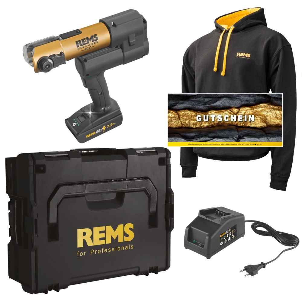 REMS Akku-Radialpresse Akku-Press E 22V ACC (Gold Edition mit Hoodie