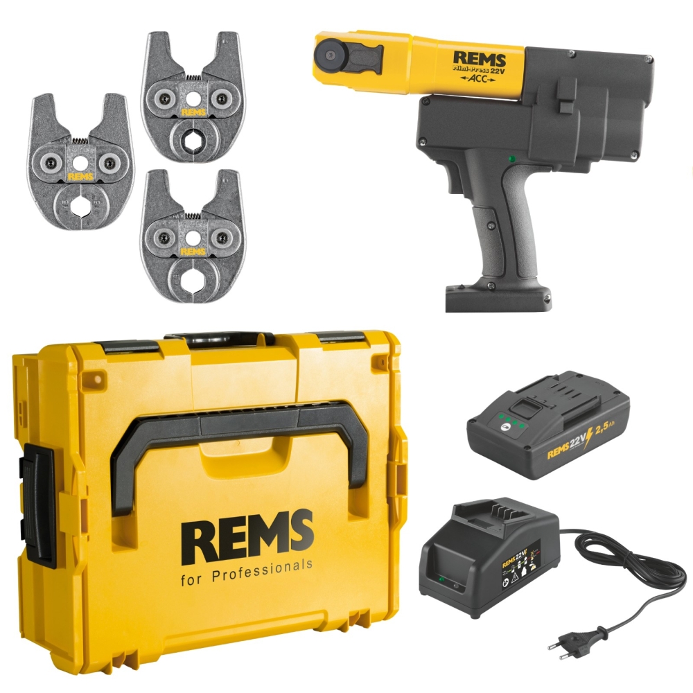 REMS Akku-Radialpresse Mini-Press 22V ACC, Basic-Pack, L-Boxx mit Pressbacken in V-Kontur