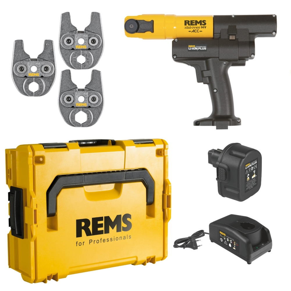REMS Akku-Radialpresse Mini-Press 14V ACC, Basic-Pack, L-Boxx mit Pressbacken in V-Kontur Mini 15 V Mini 18 V Mini 22 V