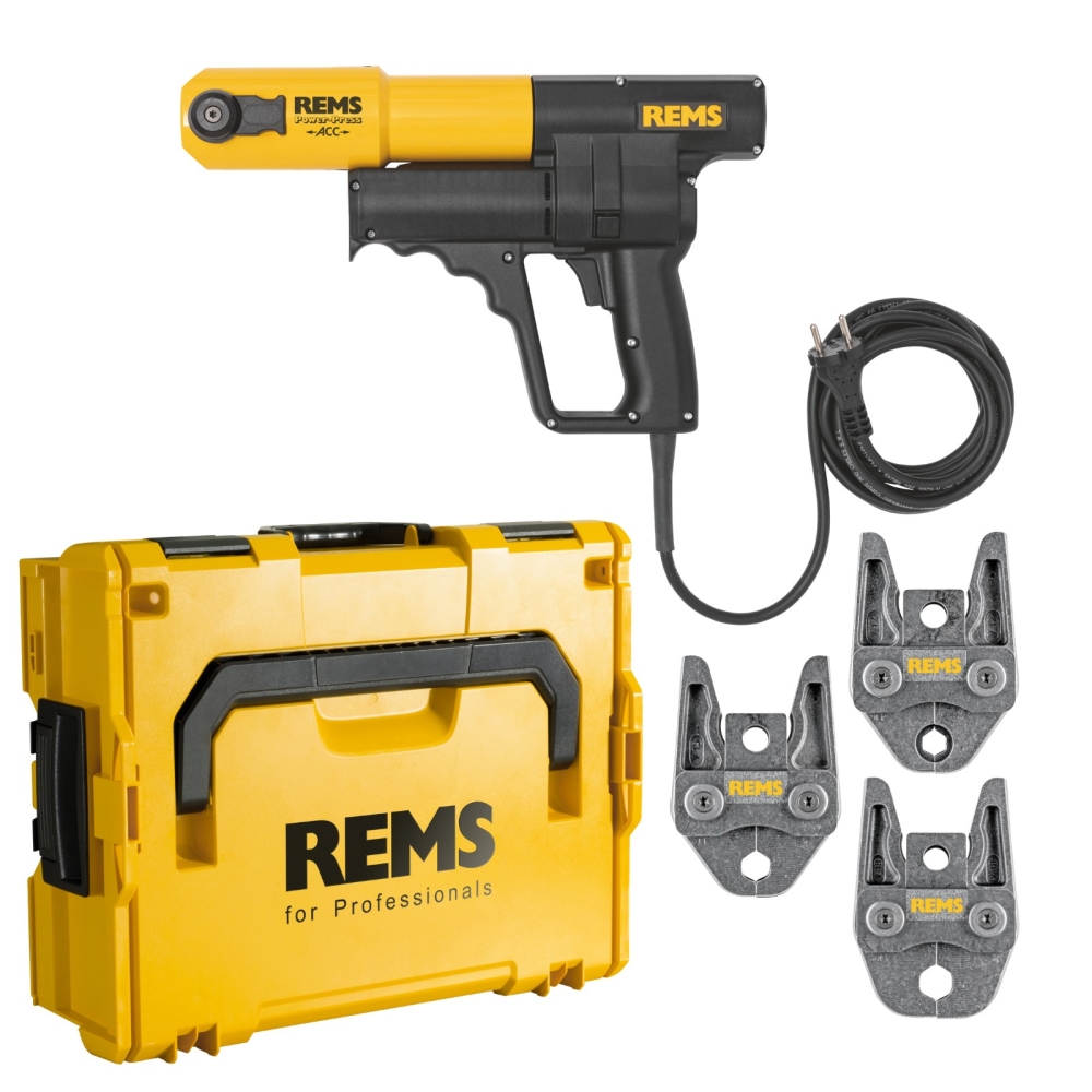 REMS Elektrohydraulische Radialpresse Power-Press ACC, Basic-Pack, L-Boxx mit Pressbacken in V-Kontur