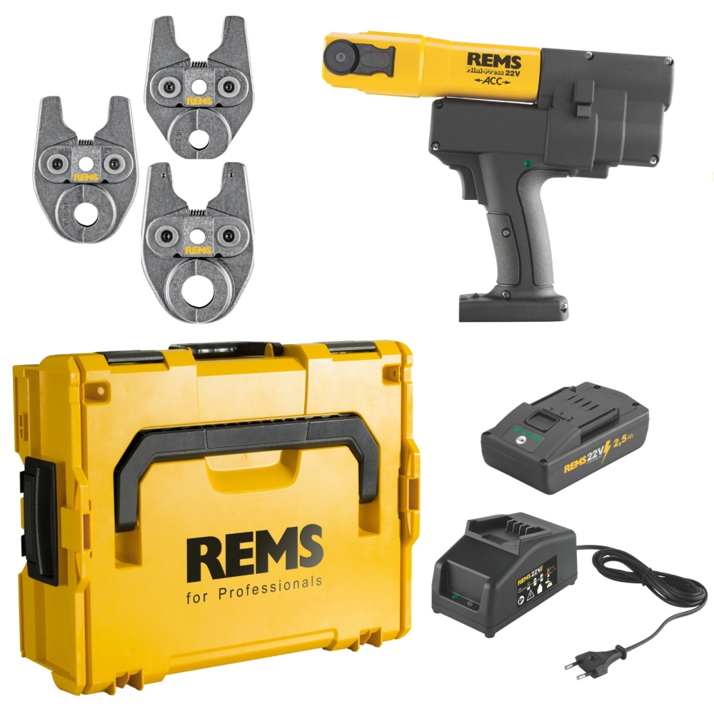 REMS Akku-Radialpresse Mini-Press 22V ACC, Basic-Pack, L-Boxx mit Pressbacken in VRX-Kontur