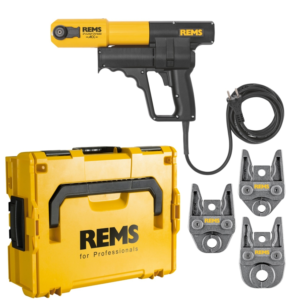 REMS Elektrohydraulische Radialpresse Power-Press ACC, Basic-Pack, L-Boxx mit Pressbacken in VRX-Kontur