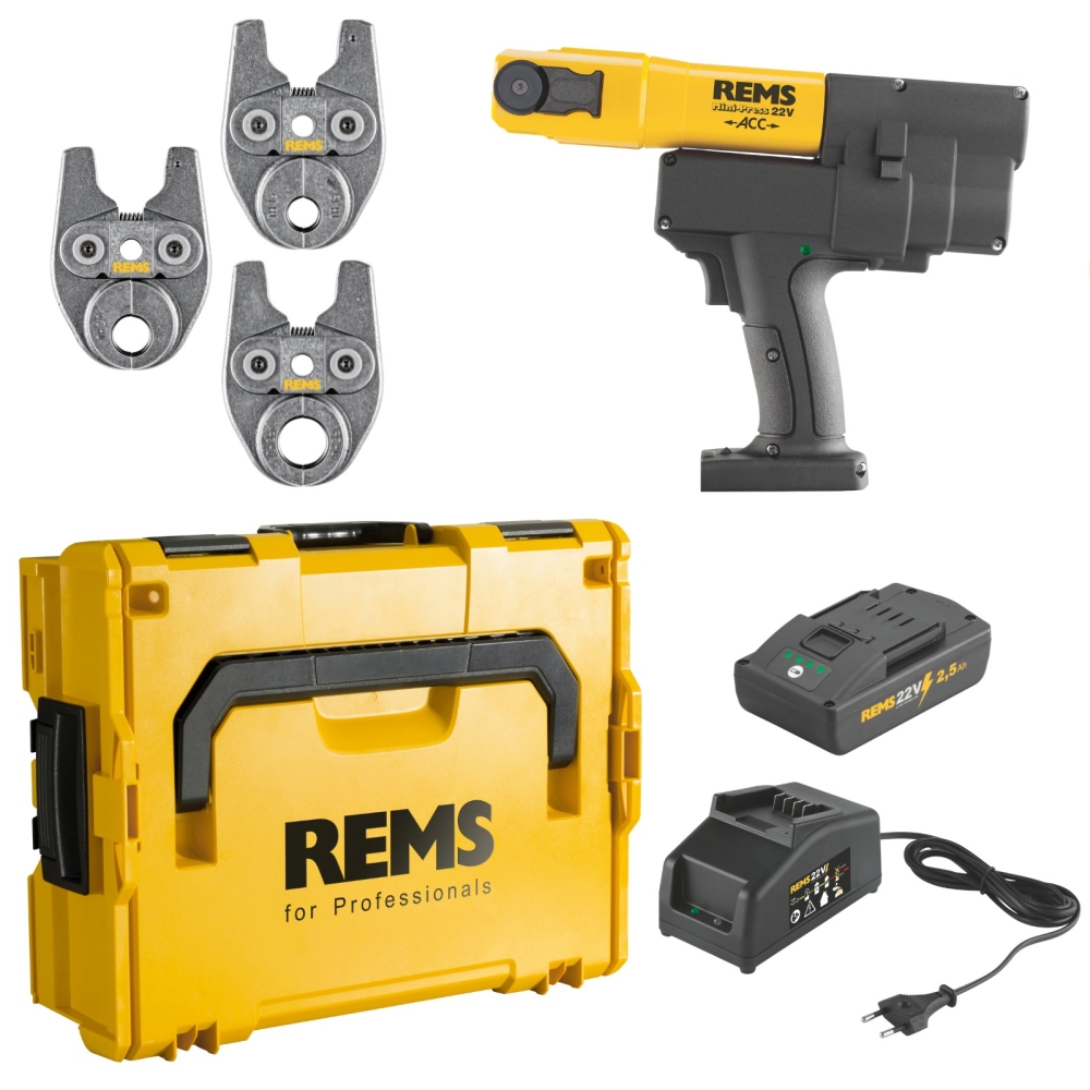 REMS Akku-Radialpresse Mini-Press 22V ACC, Basic-Pack, L-Boxx mit Pressbacken in TH-Kontur