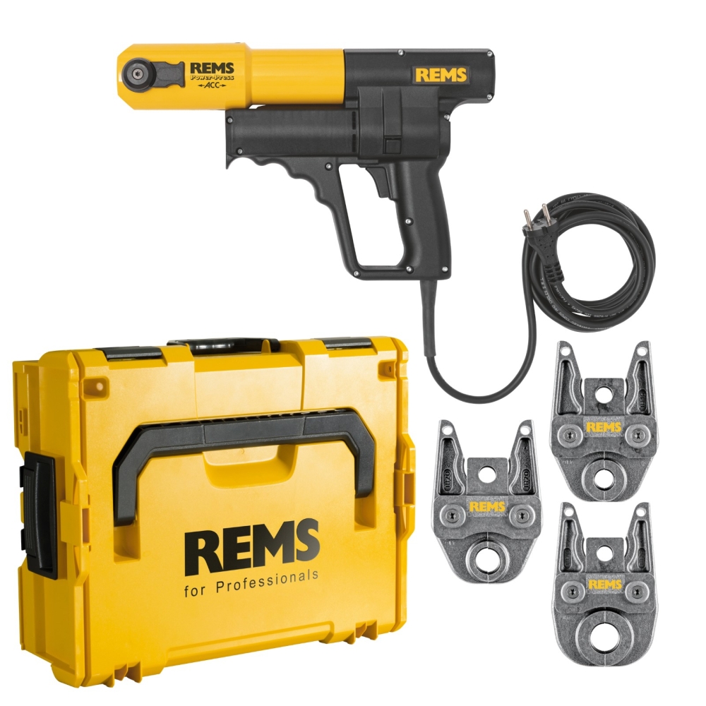 REMS Elektrohydraulische Radialpresse Power-Press ACC, Basic-Pack, L-Boxx mit Pressbacken in TH-Kontur