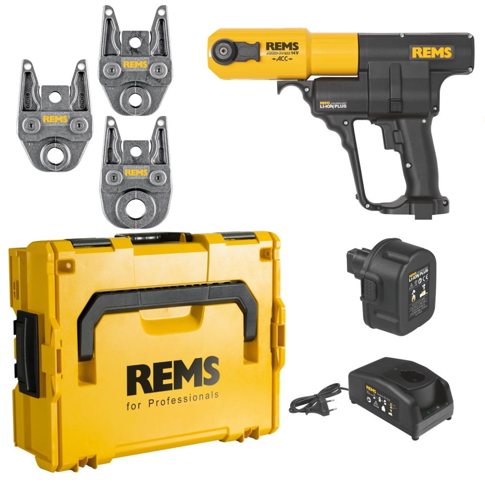 REMS Akku-Radialpresse Akku-Press 14V ACC, Basic-Pack, L-Boxx mit Pressbacken in TH-Kontur